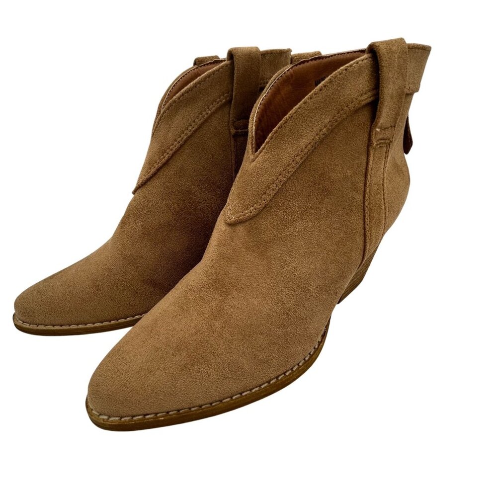 Beast Fashion Womens Tan Faux Suede Ankle Boots Size 7 With Back Zipper Closure